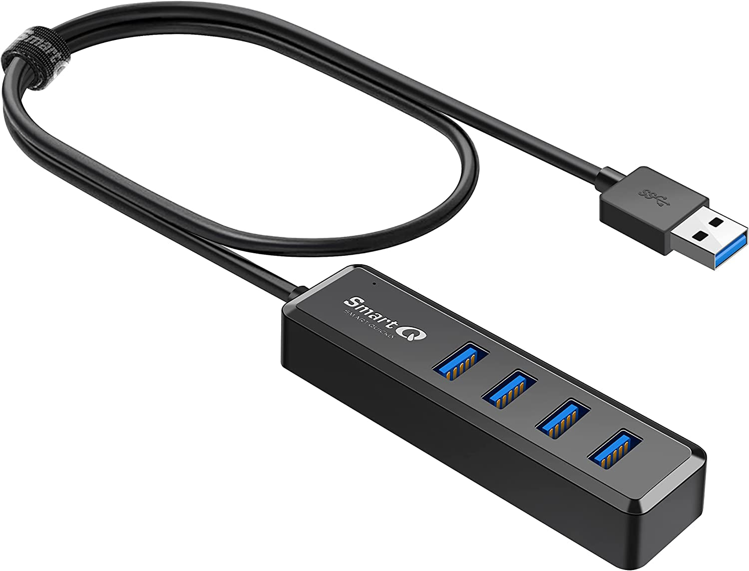 Smartq H302S 4-Port USB 3.0 Hub with 2Ft Cable - High-Speed Data Transfer for Laptop, PC, Mac, Printer, and External HDD
