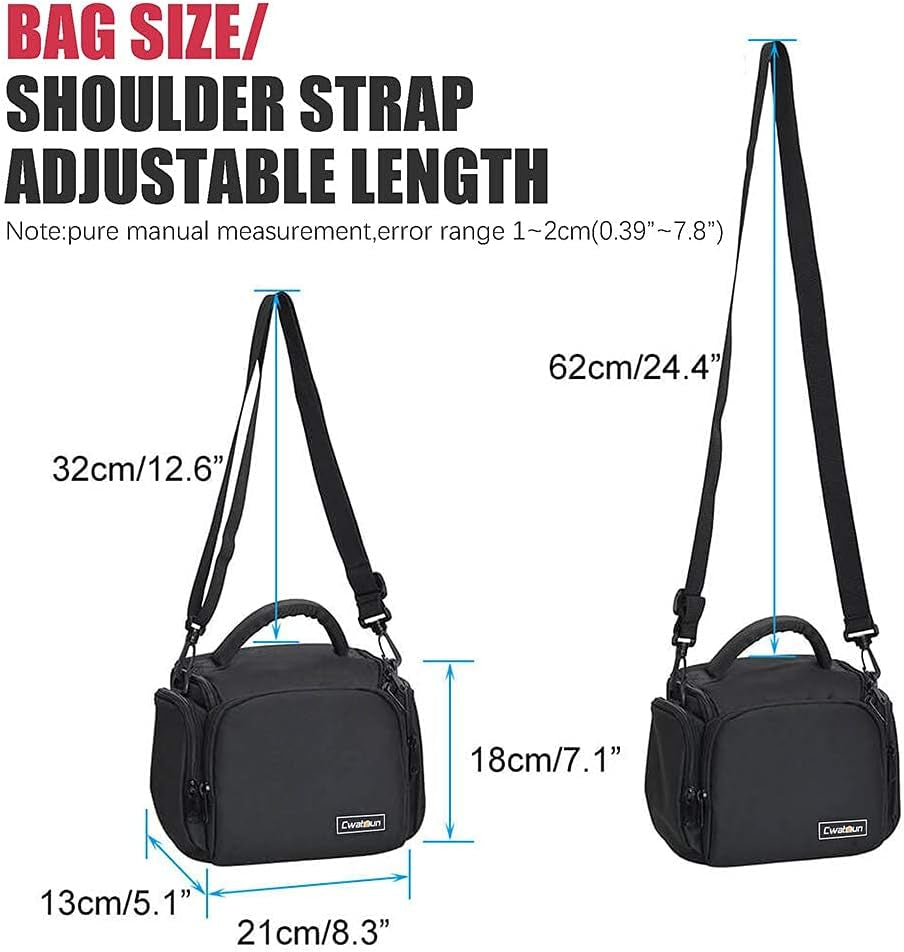 Cwatcun Single Shoulder Crossbody Compact Camera Bag Case Compatible for Canon Nikon Sony SLR DSLR Mirrorless Cameras and Lenses Waterproof Black